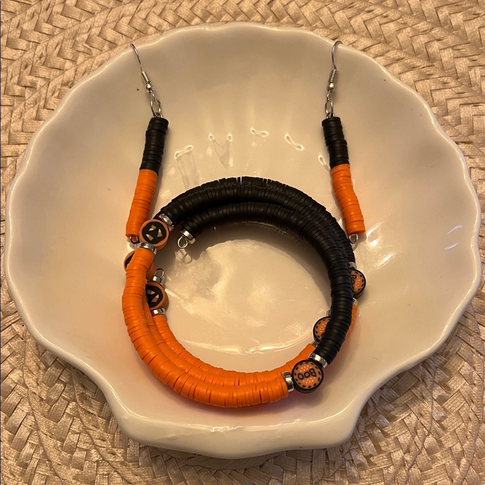 Hand Crafted Black and Orange Bracelet Set